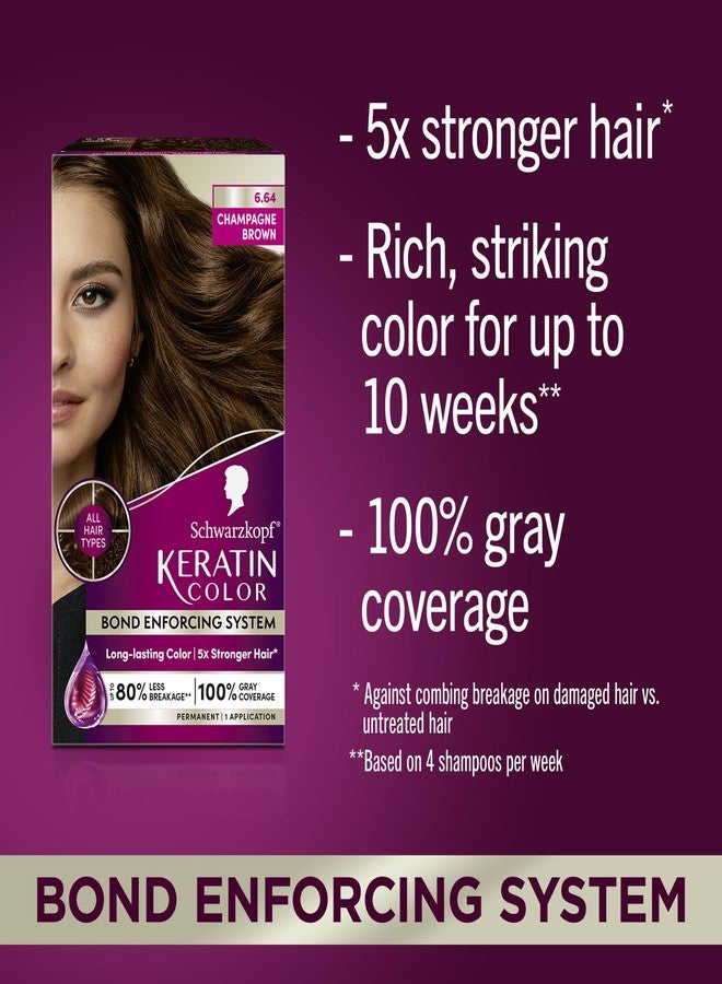 Schwarzkopf Keratin Color Permanent Hair Color, 6.64 Champagne Brown, 1 Application - Salon Inspired Permanent Hair Dye, for up to 80% Less Breakage vs Untreated Hair and up to 100% Gray Coverage - Image 2