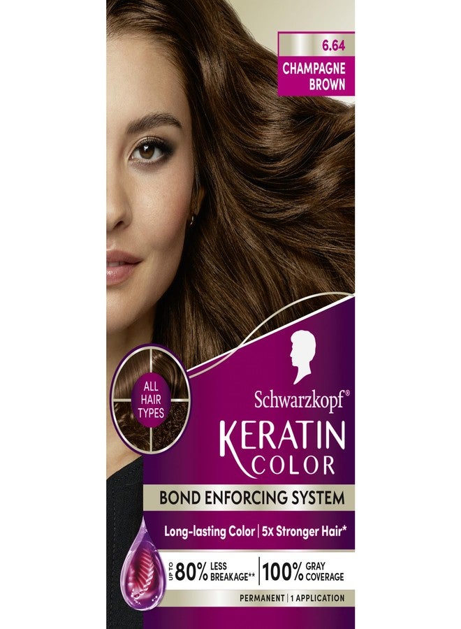 Schwarzkopf Keratin Color Permanent Hair Color, 6.64 Champagne Brown, 1 Application - Salon Inspired Permanent Hair Dye, for up to 80% Less Breakage vs Untreated Hair and up to 100% Gray Coverage - Image 1