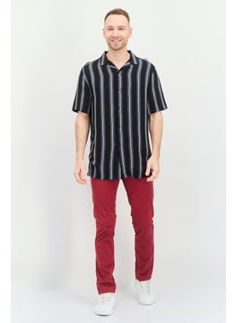 Asos Design Men Relaxed Tall Fit Short Sleeves Stripe Casual Shirt, Black/Grey Combo  - Image 4