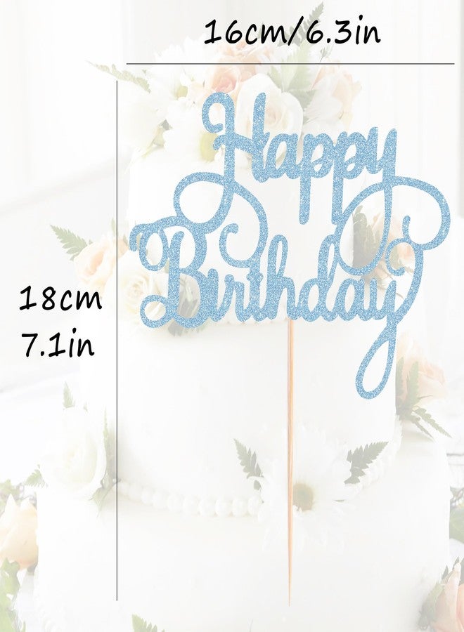 AHAORAY Happy Birthday Cake Topper - Light Blue Glitter Happy Birthday Cake Bunting Decor - Birthday Party Cake Decoration Supplies, for Photo Booth Props - Image 3