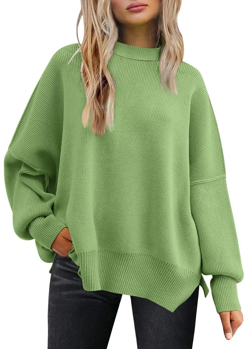 LILLUSORY Oversized Sweaters for Women 2025 Fall Fashion Outfits Trendy Crewneck Knit Cute Lightweight Sweater Pullover Tops Long Sleeve Shirts Winter Clothes MintGreen M - Image 1