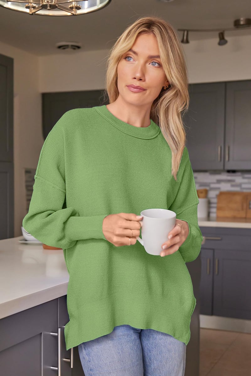 LILLUSORY Oversized Sweaters for Women 2025 Fall Fashion Outfits Trendy Crewneck Knit Cute Lightweight Sweater Pullover Tops Long Sleeve Shirts Winter Clothes MintGreen M - Image 2