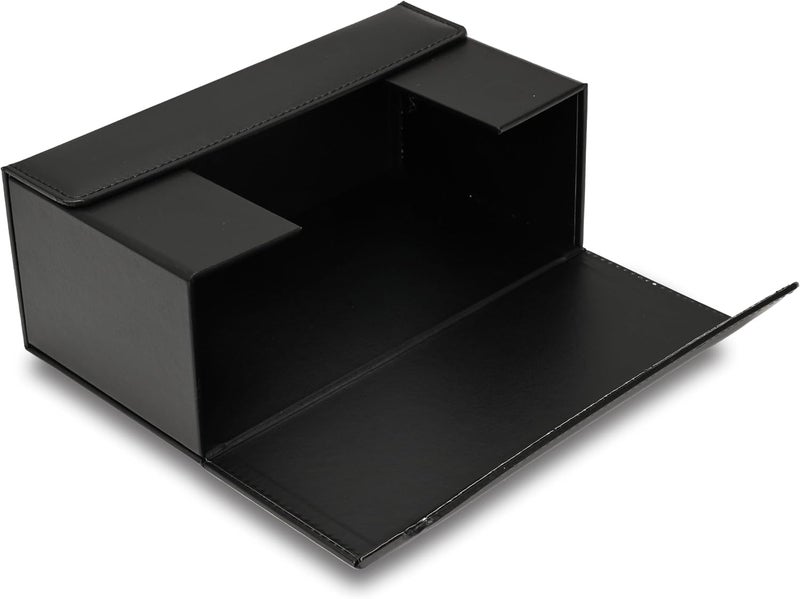 FIS Rectangular Tissue Box Holder - Black, Stitched Vinyl with Magnetic Bifold Lid - Image 4