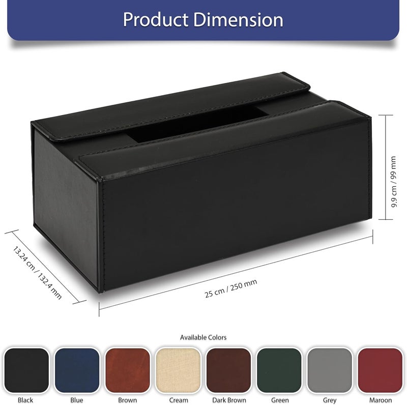 FIS Rectangular Tissue Box Holder - Black, Stitched Vinyl with Magnetic Bifold Lid - Image 5