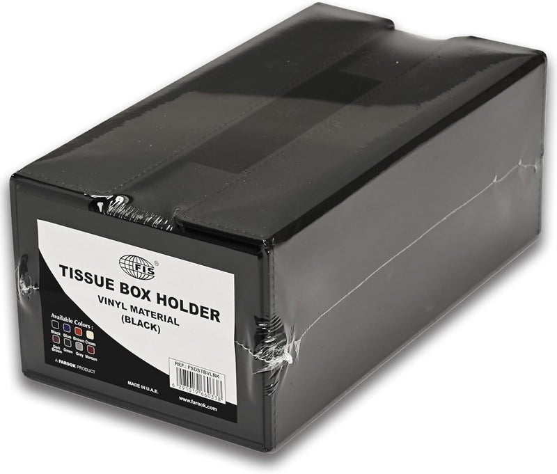 FIS Rectangular Tissue Box Holder - Black, Stitched Vinyl with Magnetic Bifold Lid - Image 2