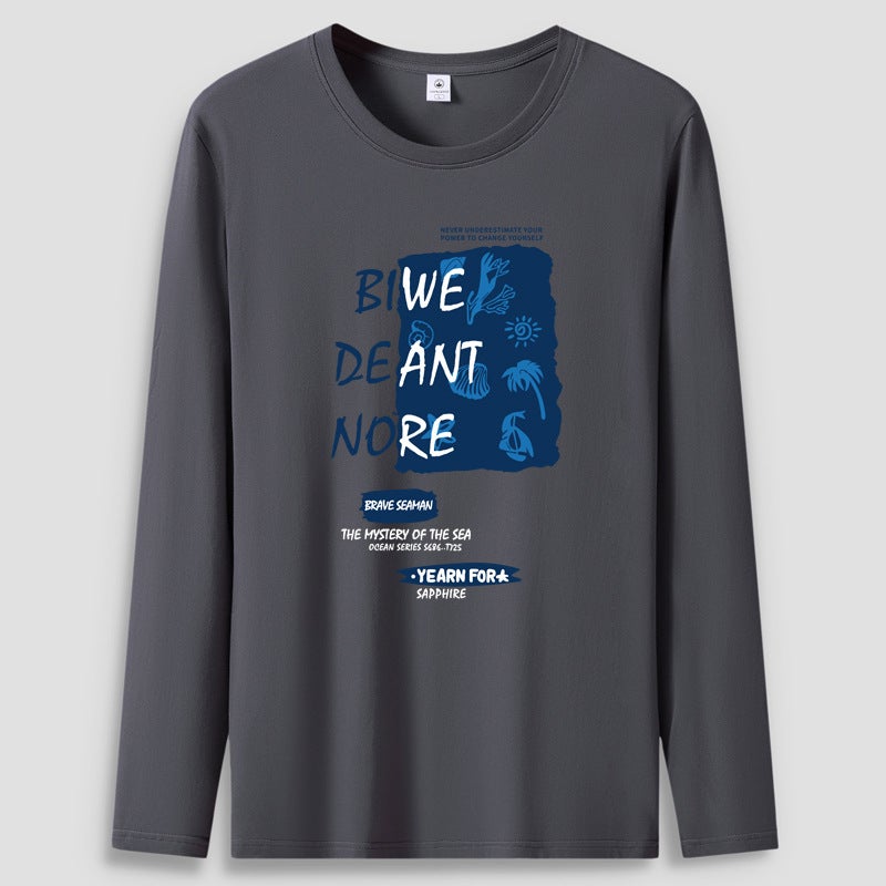 T-Shirt Men'S Long-Sleeved Cotton Bottoming Shirt Youth Korean Style Casual Round Neck Long-Sleeved T-Shirt Men'S Clothing - Image 1