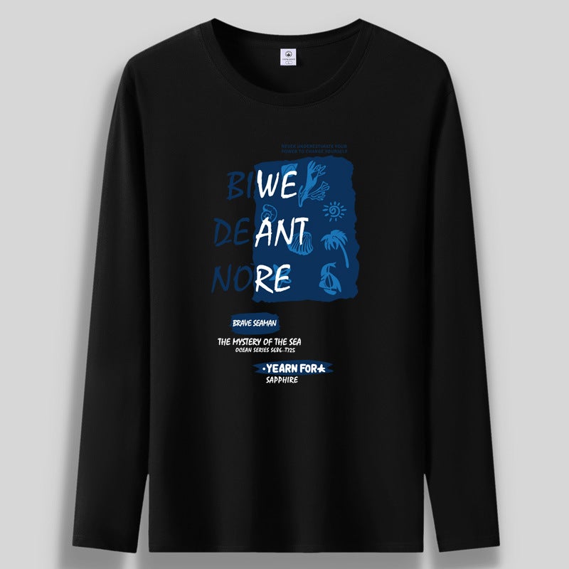 T-Shirt Men'S Long-Sleeved Cotton Bottoming Shirt Youth Korean Style Casual Round Neck Long-Sleeved T-Shirt Men'S Clothing - Image 3