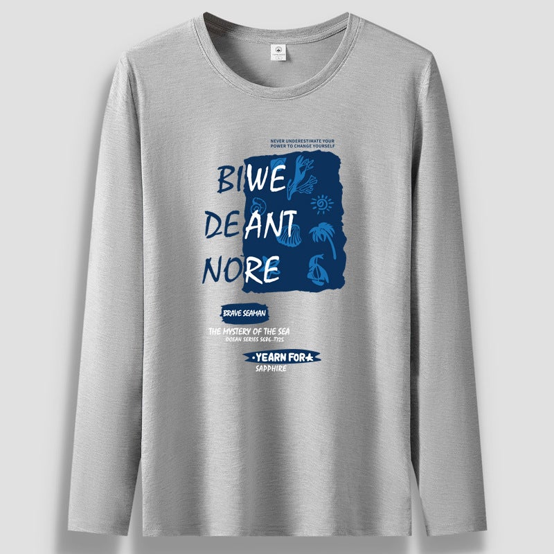 T-Shirt Men'S Long-Sleeved Cotton Bottoming Shirt Youth Korean Style Casual Round Neck Long-Sleeved T-Shirt Men'S Clothing - Image 4