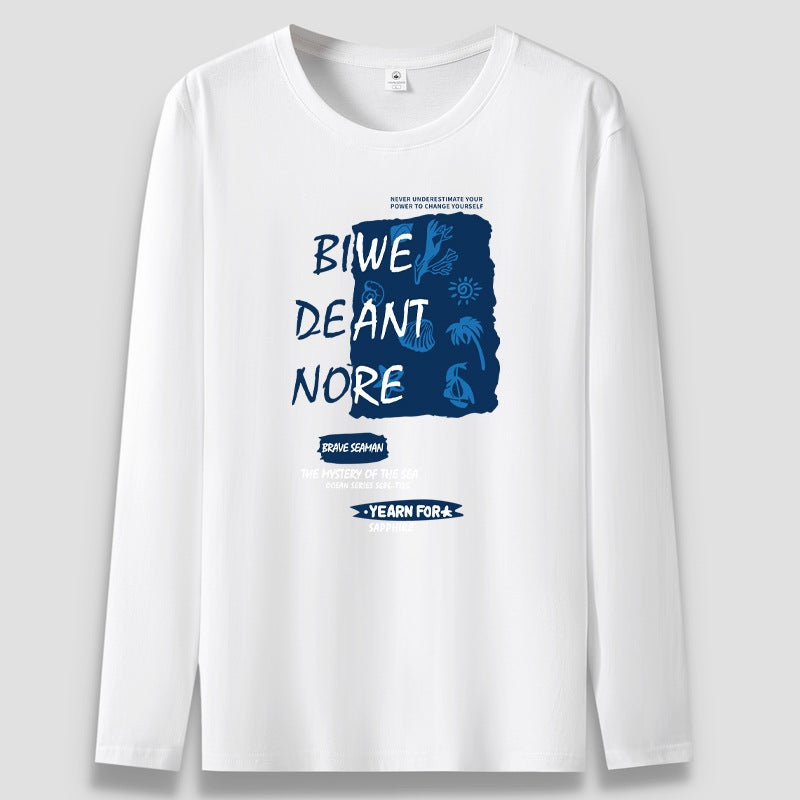 T-Shirt Men'S Long-Sleeved Cotton Bottoming Shirt Youth Korean Style Casual Round Neck Long-Sleeved T-Shirt Men'S Clothing - Image 2