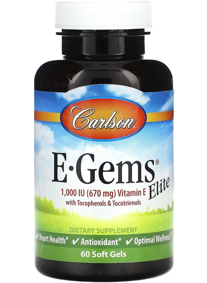 E-Gems Elite, Vitamin E with Tocopherols & Tocotrienols, 670 mg (1,000 IU), 60 Soft Gels
