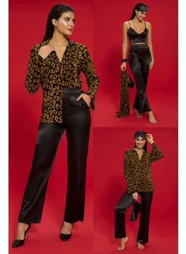 for you in&out 6-Piece Pleated Leopard Bustier Black Pajama Set S27568  - Image 1