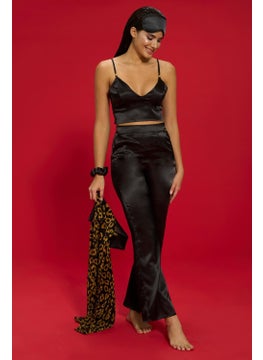 for you in&out 6-Piece Pleated Leopard Bustier Black Pajama Set S27568  - Image 4