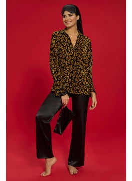 for you in&out 6-Piece Pleated Leopard Bustier Black Pajama Set S27568  - Image 5