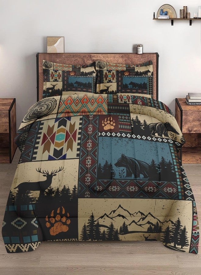 WeCozy Queen Size Comforter Set with 2 Pillowcases, Black White Abstract 3 Pcs Bedding for Kids and Adults, Deer Bear Animal Soft Comforter Set for Bedroom Bed Decor - Image 1