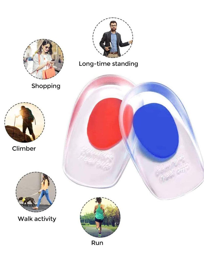 SYOSI Gel Heel Cups Plantar Fasciitis Inserts  Silicone Heel Cup Pads for Bone Spurs Pain Relief Protectors of Your Sore or Bruised Feet Insole Gels Treatment 2 PCSRed `S`Blue 'L' - Image 3