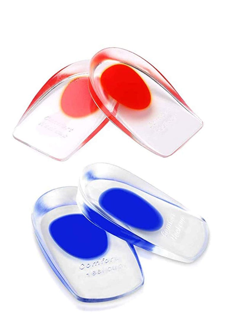 SYOSI Gel Heel Cups Plantar Fasciitis Inserts  Silicone Heel Cup Pads for Bone Spurs Pain Relief Protectors of Your Sore or Bruised Feet Insole Gels Treatment 2 PCSRed `S`Blue 'L' - Image 1