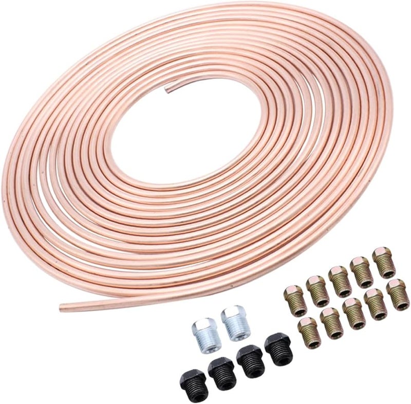 Copper Coated Nickel Brake Line Tubing 3 16 Inch OD 25 Feet Coil Flexible Auto Replacement - Image 1