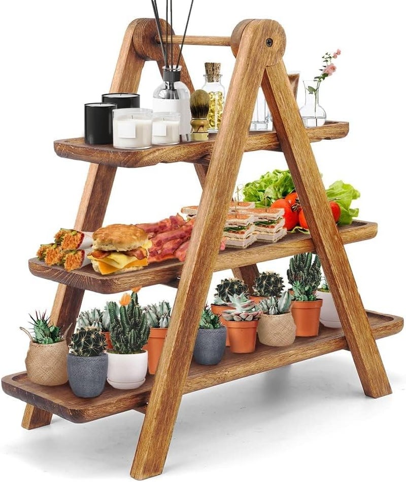 Manspdier Wood 3 Tier Serving Tray, Rectangle Platter, Farmhouse Cupcake Stand, Rustic Vintage Party Dishes for Entertaining - Image 1