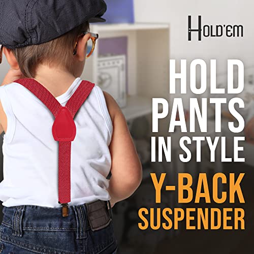 HOLD'EM Suspenders for Kids - 1 Inch Suspender Perfect for Tuxedo - Red (22") - Image 5