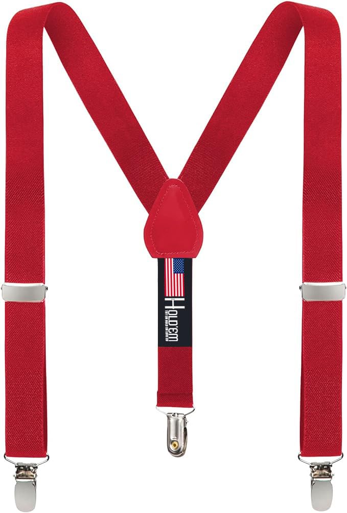 HOLD'EM Suspenders for Kids - 1 Inch Suspender Perfect for Tuxedo - Red (22") - Image 1
