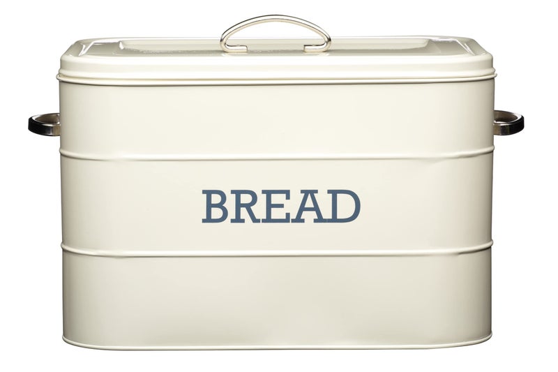 KitchenCraft Living Nostalgia Metal Bread Bin Box Large Cream Bread Bin 34 x 215 x 25cm Antique Cream