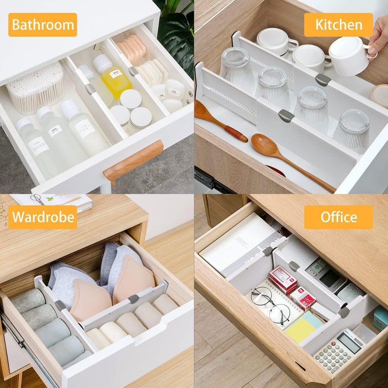 ELEXIQ Plastic Drawer Dividers Expandable Drawer Partitions Drawer Organizer Separator Adjustable Silverware and Utensils Organizer Shelf Wardrobe Closet Dresser Office Set of 8 - Image 5