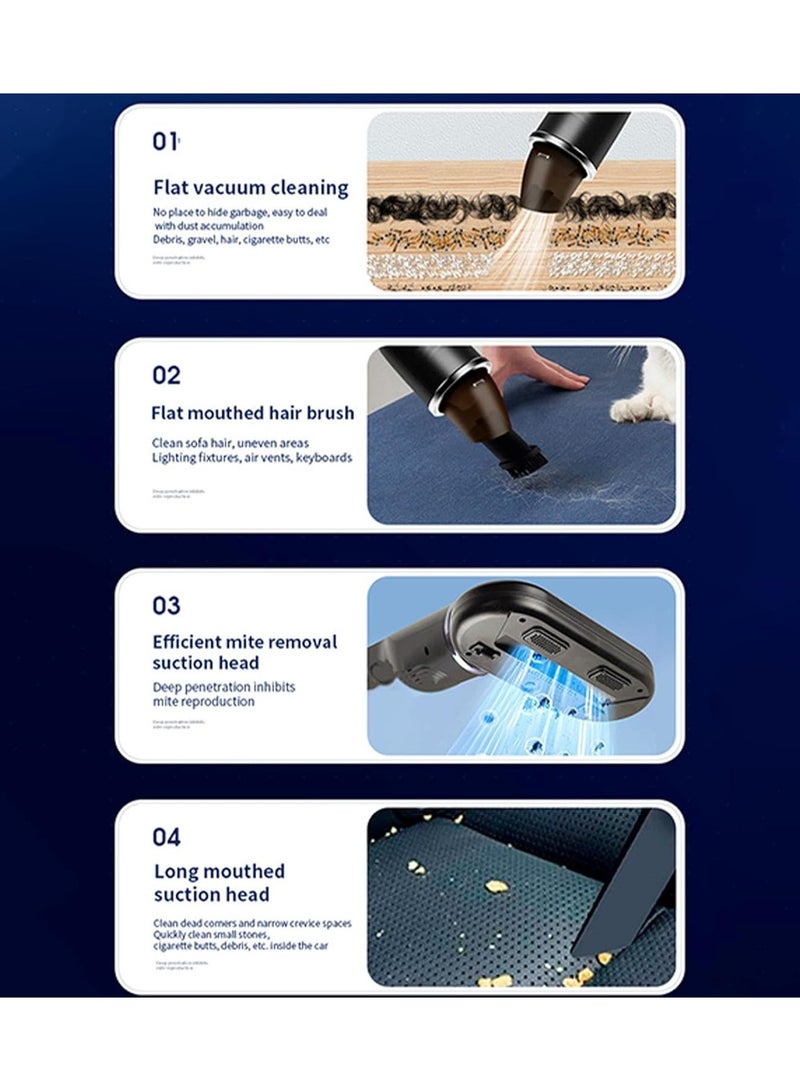 Denx Handheld Vacuum Cleaner, Cordless Vacuum Cleaner, 9000PA High Power Strong Suction Car Vacuum, Four Mode Vacuum Bed Mite Remover, Rechargeable, Lightweight Vacuum Cleaner for Mattress Quilts Clothes Carpet, Hard Floors, Pet Hair (Black)  - Image 3