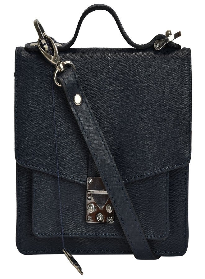 MANDAVA Genuine Leather Women's Mini Satchel Side Bag Sling Shoulder Bag Ladies Handbag (Dark Blue) - Image 1