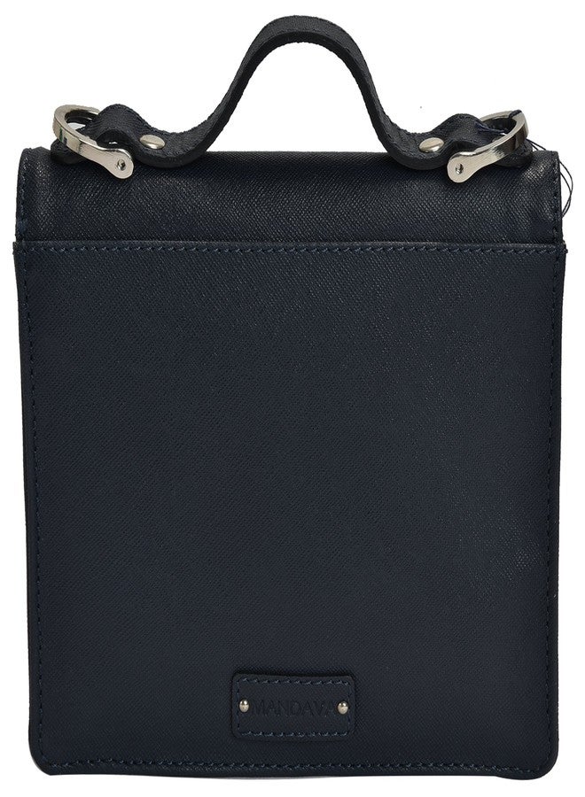 MANDAVA Genuine Leather Women's Mini Satchel Side Bag Sling Shoulder Bag Ladies Handbag (Dark Blue) - Image 3