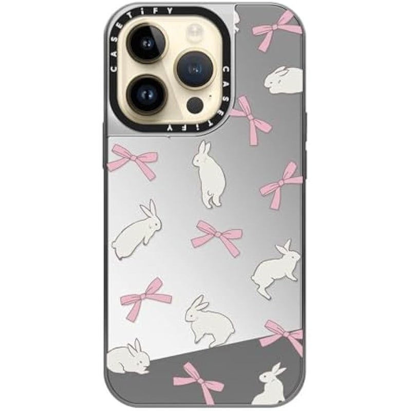 Casetify Mirror Case for iPhone 14 Pro Compatible with Magsafe - Rabbit Ribbon - Silver on Silver - Image 4