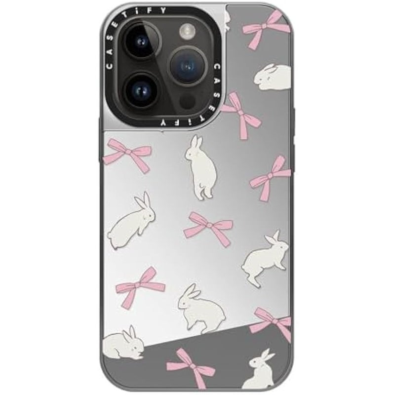Casetify Mirror Case for iPhone 14 Pro Compatible with Magsafe - Rabbit Ribbon - Silver on Silver - Image 3