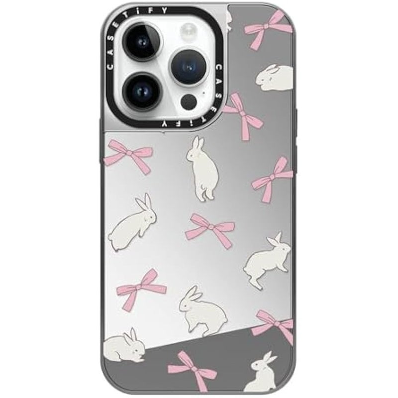 Casetify Mirror Case for iPhone 14 Pro Compatible with Magsafe - Rabbit Ribbon - Silver on Silver - Image 1