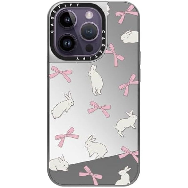 Casetify Mirror Case for iPhone 14 Pro Compatible with Magsafe - Rabbit Ribbon - Silver on Silver - Image 2