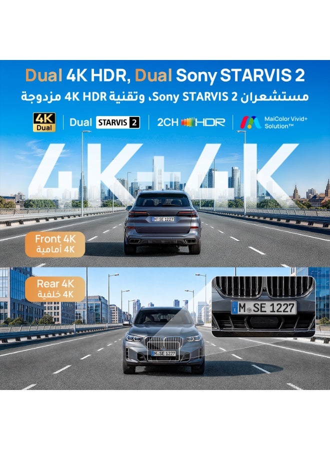 70mai A900 Ultra 4K + 4K Dash Cam Front and Rear, Car Camera, Dual STARVIS 2 IMX678 Sensors & Dual HDR, Supercapacitor, Night Owl Vision 2.0, Wi-Fi 6, GPS, Optional 4G & Parking Mode - Image 3