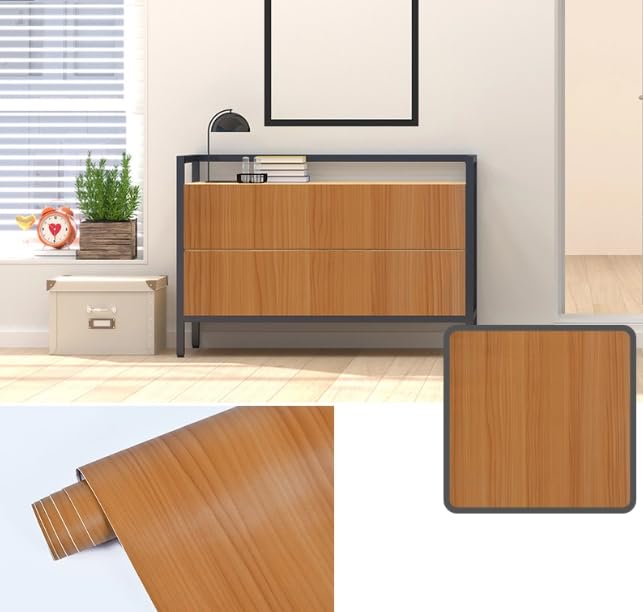 HOMSUN Peel & Stick Wood Grain Cabinet Removable Wallpaper - Waterproof, Self Adhesive, Brown Teak (12 in x 1.2 MTR) - Image 3