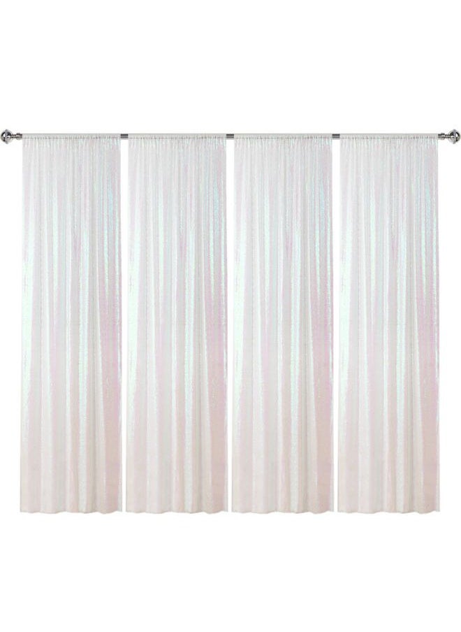 Sugargirl - White Iridescent Sequin Backdrop Curtain 4 Panels 2FTx8FT Glitter White Iridescent Background Drapes Sparkle Photography Backdrop for Party Wedding Birthday Wall Decoration - Image 1
