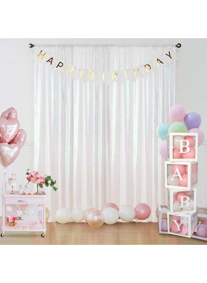 Sugargirl - White Iridescent Sequin Backdrop Curtain 4 Panels 2FTx8FT Glitter White Iridescent Background Drapes Sparkle Photography Backdrop for Party Wedding Birthday Wall Decoration - Image 1