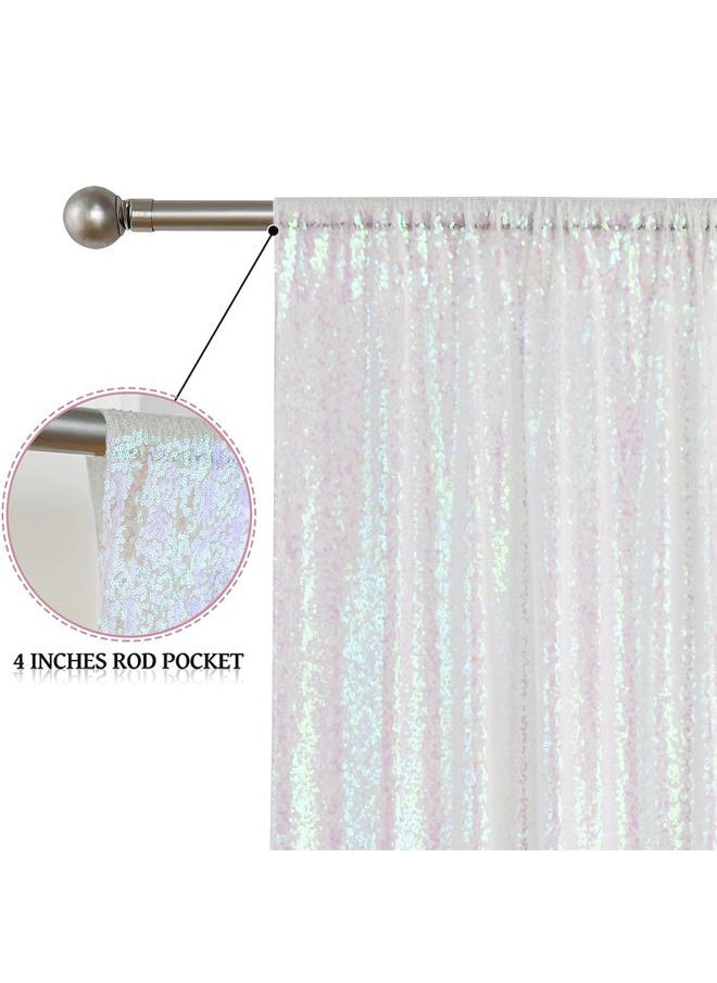 Sugargirl - White Iridescent Sequin Backdrop Curtain 4 Panels 2FTx8FT Glitter White Iridescent Background Drapes Sparkle Photography Backdrop for Party Wedding Birthday Wall Decoration - Image 1