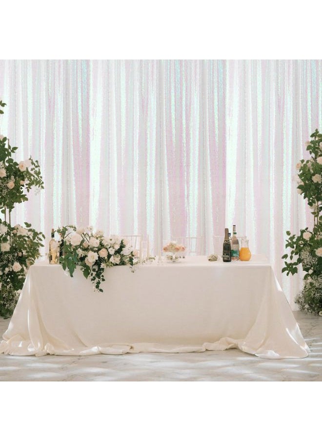 Sugargirl - White Iridescent Sequin Backdrop Curtain 4 Panels 2FTx8FT Glitter White Iridescent Background Drapes Sparkle Photography Backdrop for Party Wedding Birthday Wall Decoration - Image 1