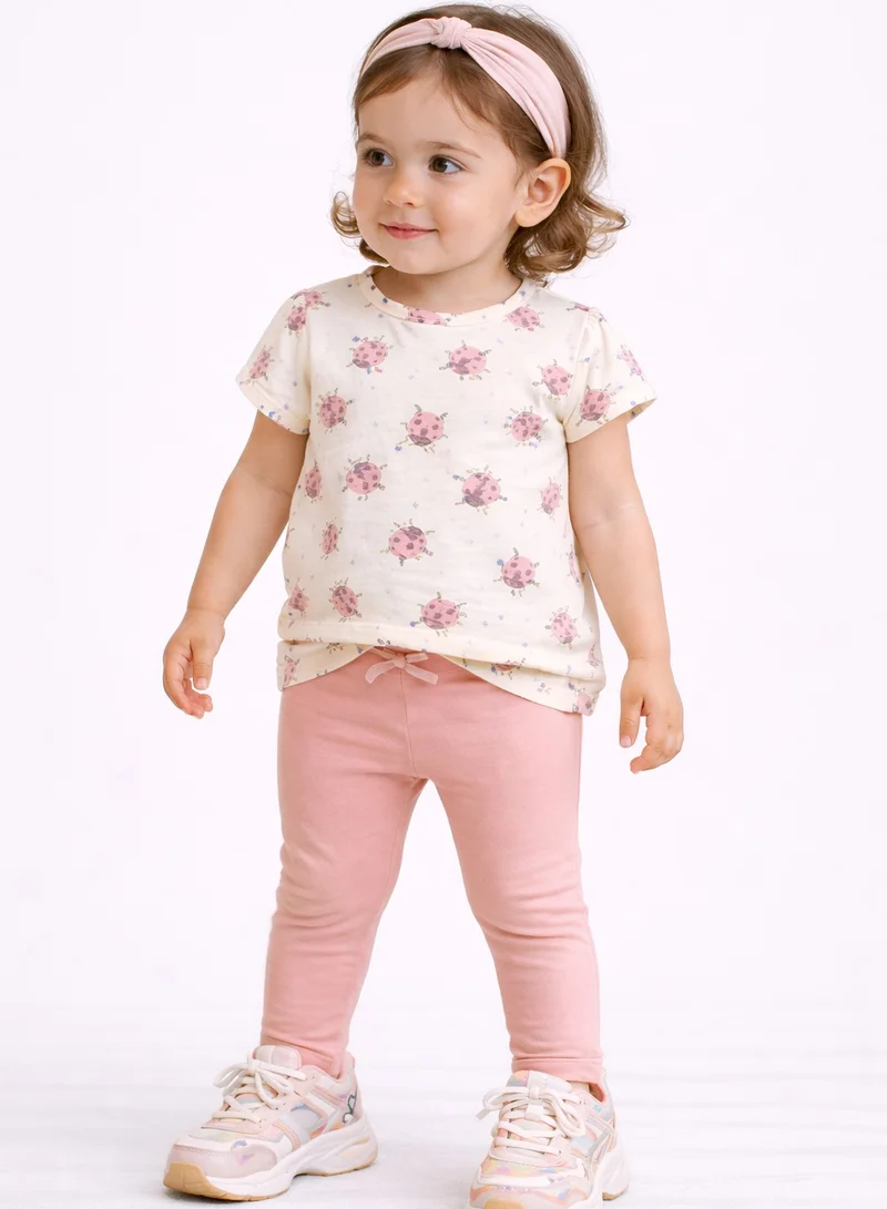 Dirkje Girls 2 Pc Set Ladybug Flutter Ruffle-Sleeve Tee & Bow-Waist Leggings Set