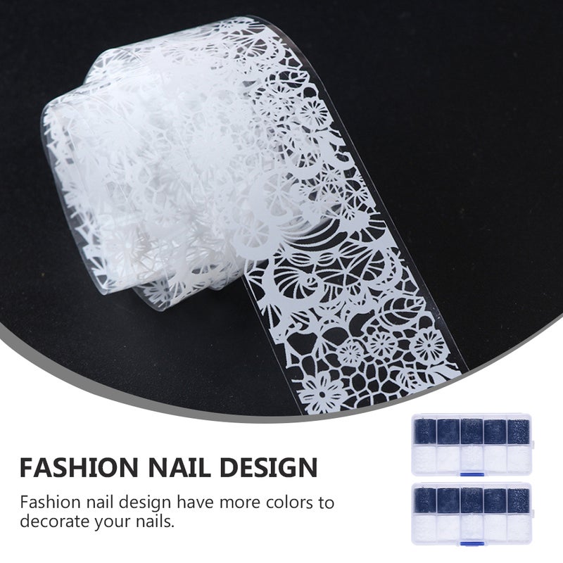 2 Boxes Nail Art Sticker Nail Decals Lace Nail Sticker (Black, White) - Image 4