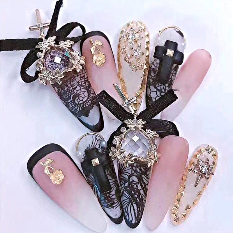 2 Boxes Nail Art Sticker Nail Decals Lace Nail Sticker (Black, White) - Image 1