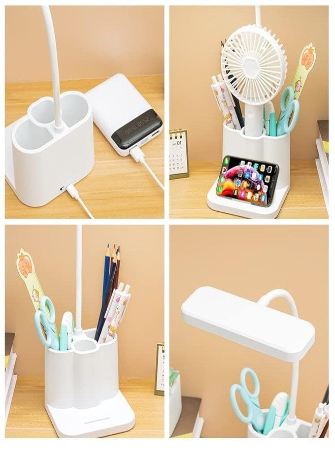 TEKCOOL مصباح طاولة TEKCOOL LED ثلاثي الألوان قابل لإعادة الشحن، مصنوع من مادة أكريلونيتريل بوتادين ستايرين، مزود بحامل للهاتف وذراع مرن، يعمل باللمس مع إمكانية التحكم التدريجي في شدة الإضاءة، بالإضافة إلى حامل للأقلام، باللون الأبيض. - Image 4