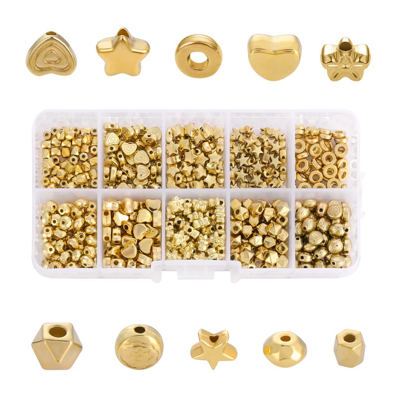 500 Gold Beads  10 Styles Include Star Round Spacer Rondelle Faceted Heart  Loose Beads for DIY Bracelet
