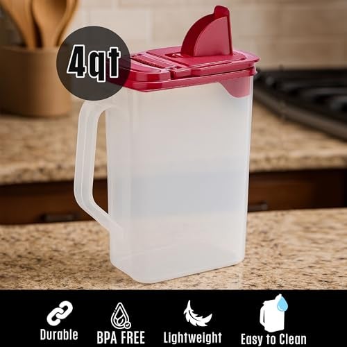 Buddeez Flour and Sugar Container - 4 Quart All Purpose Kitchen Organization and Storage Unit, Dry Storage Container For Kitchen, Large Food Storage Container for Organizing Your Pantry (Red Lid) - Image 3
