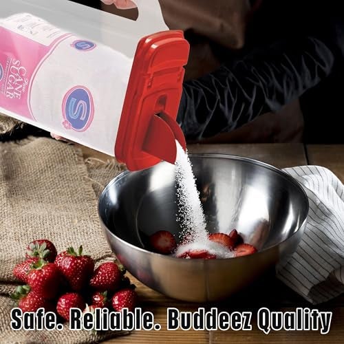 Buddeez Flour and Sugar Container - 4 Quart All Purpose Kitchen Organization and Storage Unit, Dry Storage Container For Kitchen, Large Food Storage Container for Organizing Your Pantry (Red Lid) - Image 5