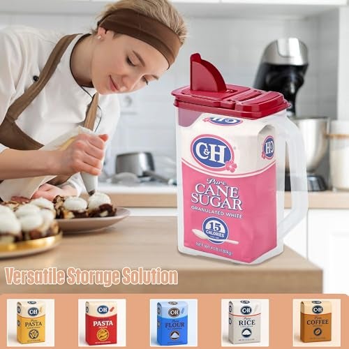 Buddeez Flour and Sugar Container - 4 Quart All Purpose Kitchen Organization and Storage Unit, Dry Storage Container For Kitchen, Large Food Storage Container for Organizing Your Pantry (Red Lid) - Image 2