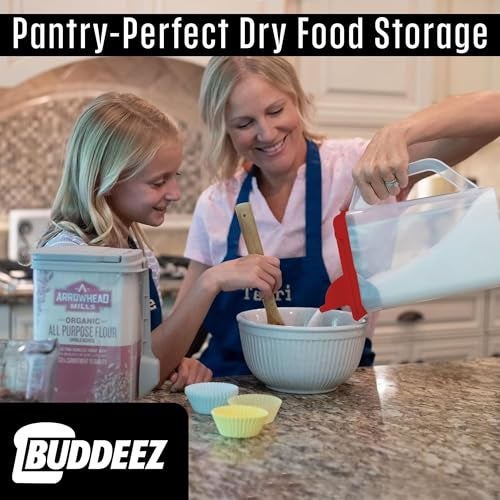 Buddeez Flour and Sugar Container - 4 Quart All Purpose Kitchen Organization and Storage Unit, Dry Storage Container For Kitchen, Large Food Storage Container for Organizing Your Pantry (Red Lid) - Image 4