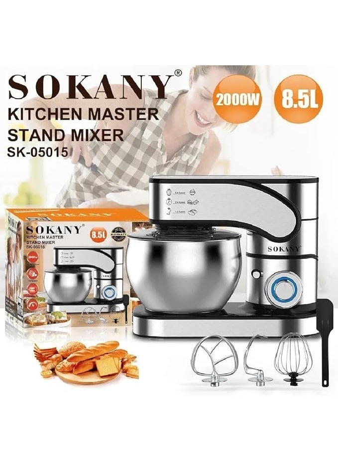 Sokany Kitchen Master 2000W Stand Mixer, Model SK-05015, 8.5L Capacity, Silver - Image 2