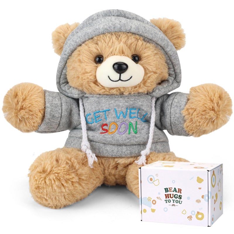 Osacoe Get Well Soon Teddy Bear Stuffed Animal with Gift Box Removable Hoodie for Comfort and Love, for Kids, Women & Men in Tough Time, Get Well Soon Gifts Basket with Beautiful Greeting Card - Image 1